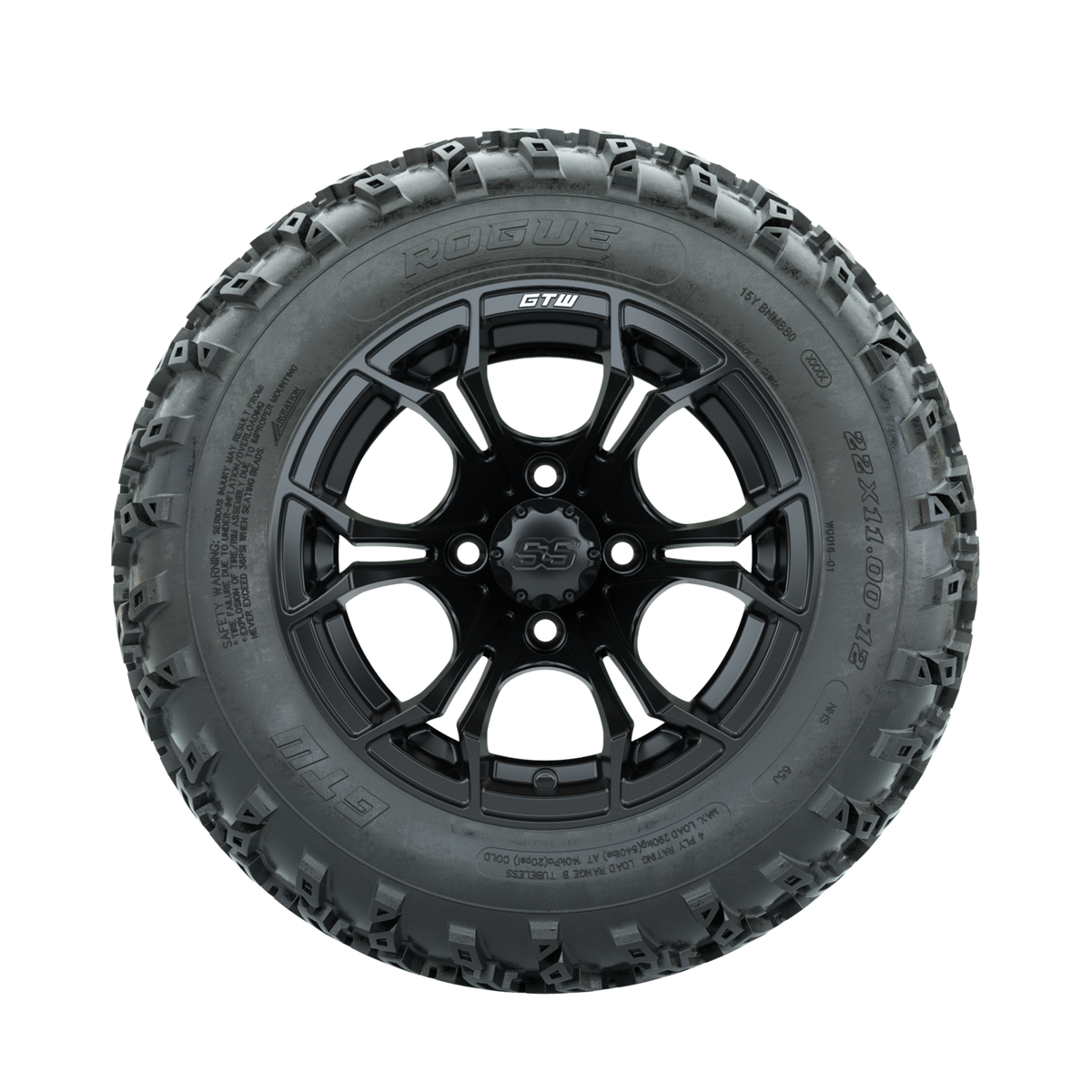 GTW Spyder Matte Black 12" Wheels with 22x11.00-12 Rogue All Terrain Tires Full Set