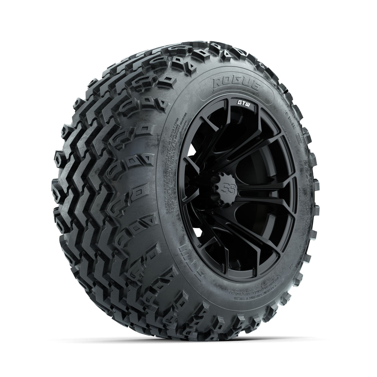 GTW Spyder Matte Black 12" Wheels with 22x11.00-12 Rogue All Terrain Tires Full Set