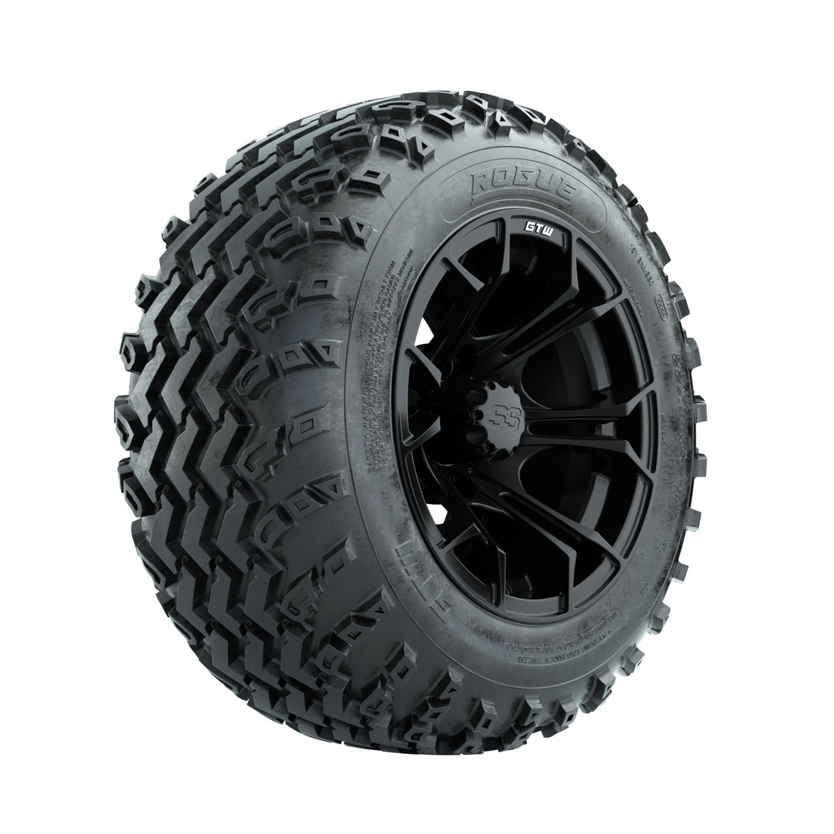 GTW Spyder Matte Black 12" Wheels with 22x11.00-12 Rogue All Terrain Tires Full Set