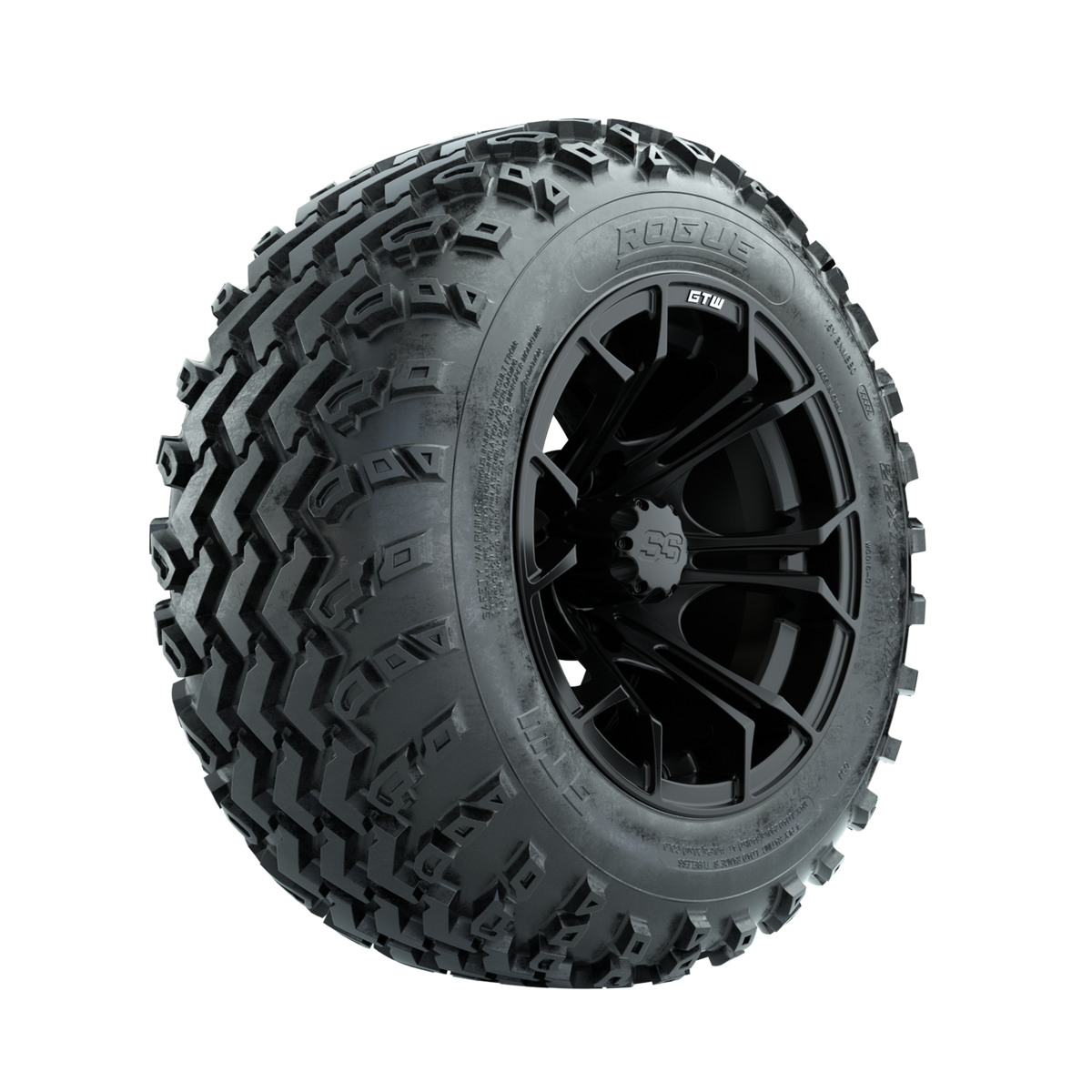 GTW Spyder Matte Black 12" Wheels with 22x11.00-12 Rogue All Terrain Tires Full Set