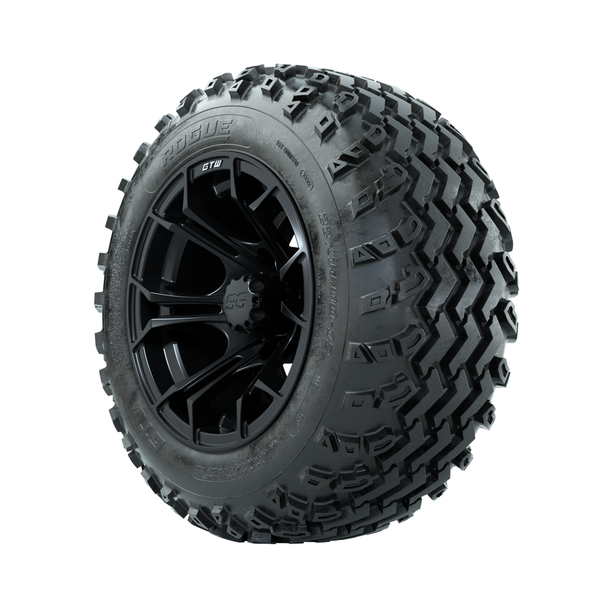 GTW Spyder Matte Black 12" Wheels with 22x11.00-12 Rogue All Terrain Tires Full Set