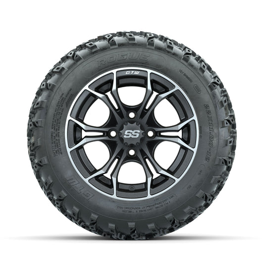 GTW Spyder Machined/Grey 12" Wheels with 22x11.00-12 Rogue All Terrain Tires Full Set