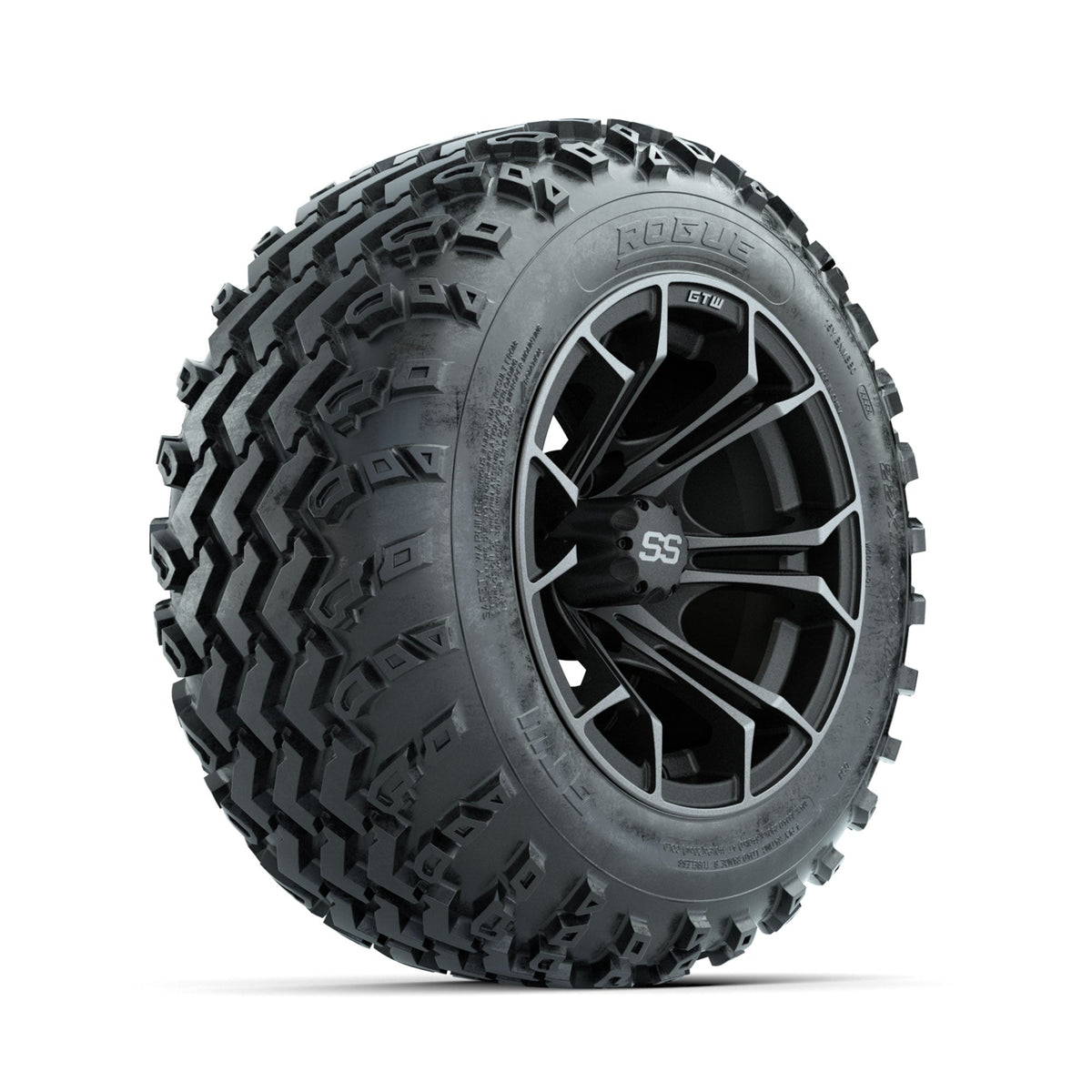 GTW Spyder Machined/Grey 12" Wheels with 22x11.00-12 Rogue All Terrain Tires Full Set