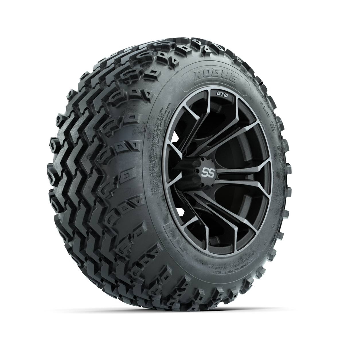 GTW Spyder Machined/Grey 12" Wheels with 22x11.00-12 Rogue All Terrain Tires Full Set