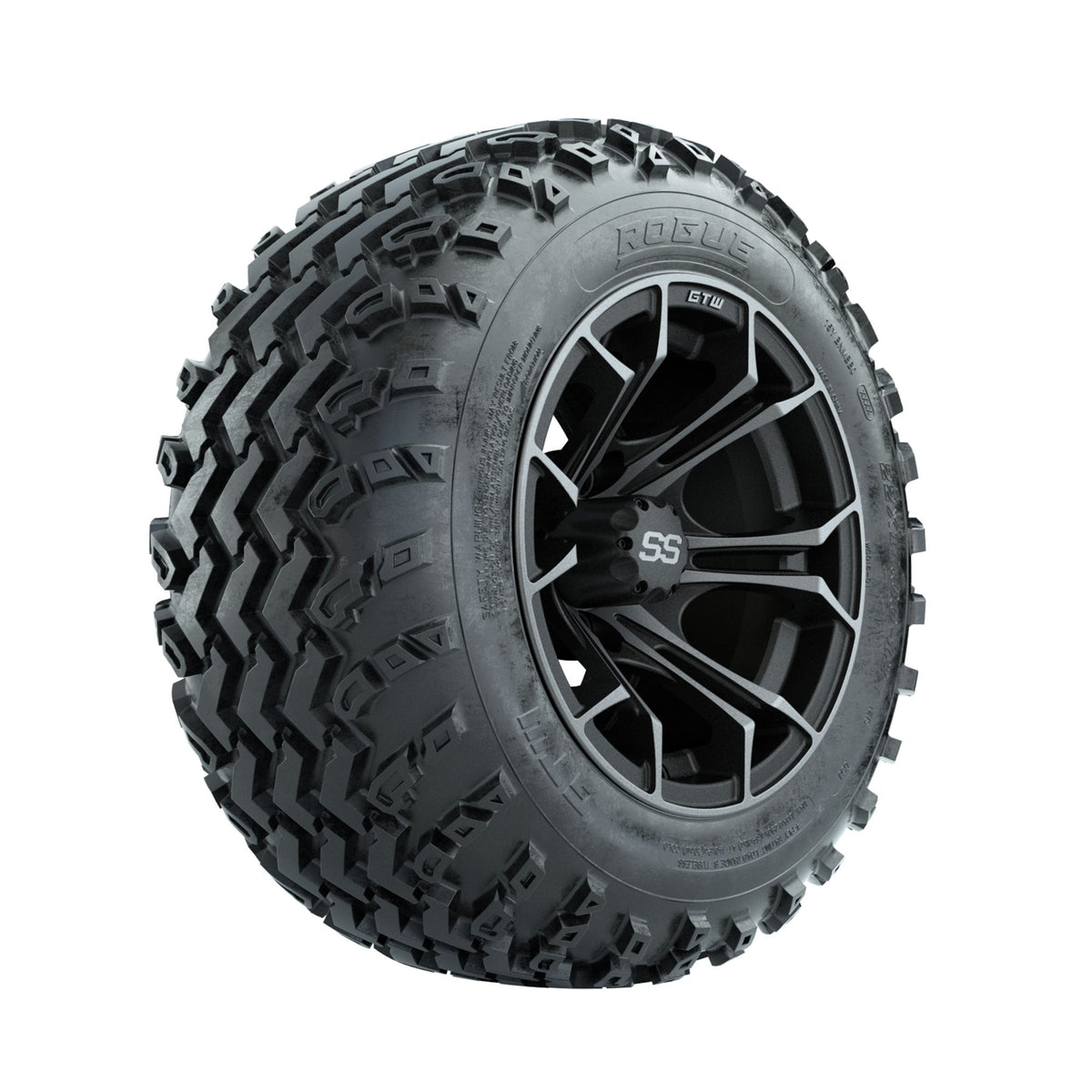 GTW Spyder Machined/Grey 12" Wheels with 22x11.00-12 Rogue All Terrain Tires Full Set