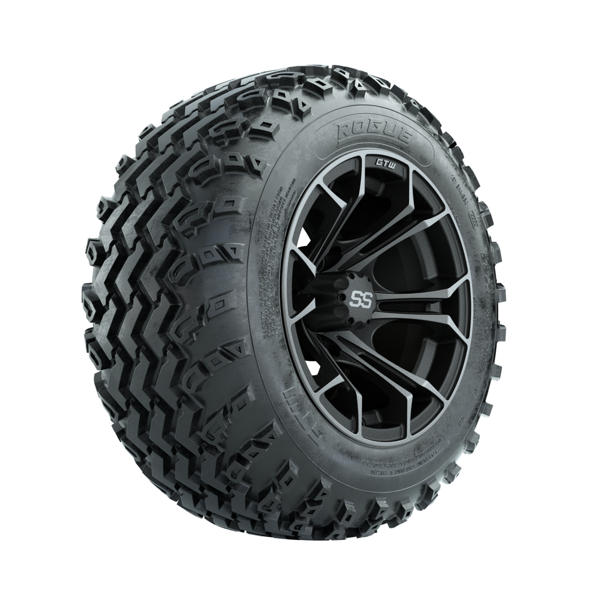 GTW Spyder Machined/Grey 12" Wheels with 22x11.00-12 Rogue All Terrain Tires Full Set