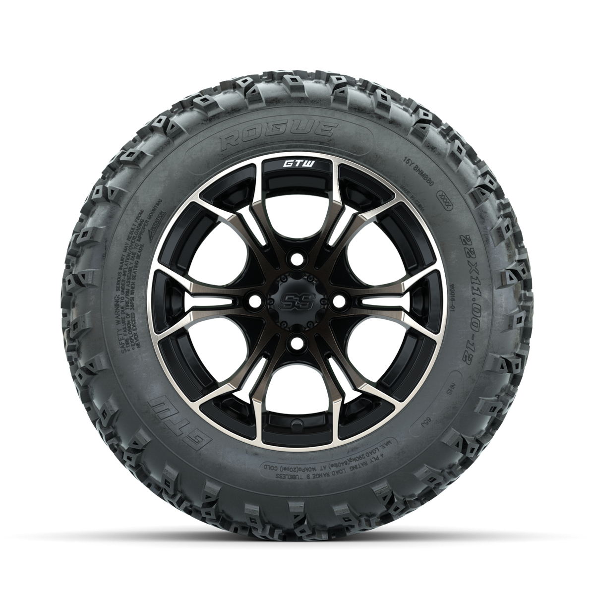 GTW Spyder Bronze/Matte Black 12" Wheels with 22x11.00-12 Rogue All Terrain Tires Full Set