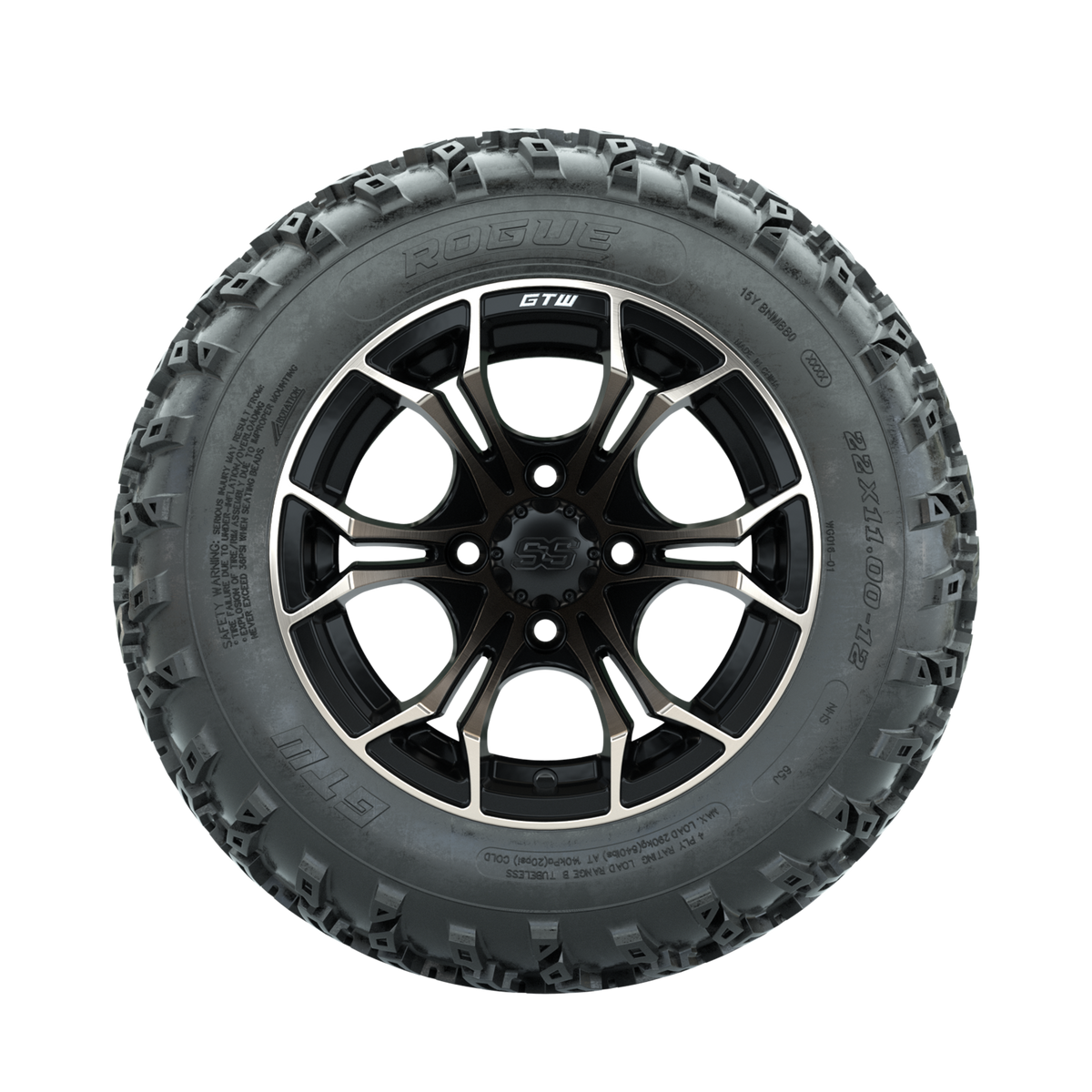 GTW Spyder Bronze/Matte Black 12" Wheels with 22x11.00-12 Rogue All Terrain Tires Full Set