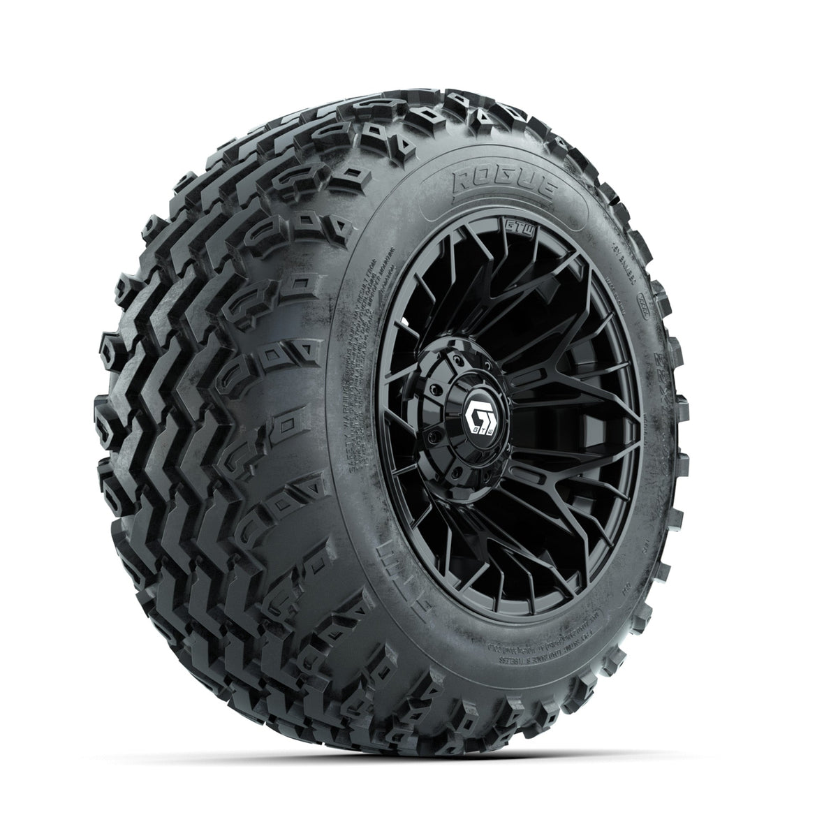 GTW Stellar Black 12" Wheels with 22x11.00-12 Rogue All Terrain Tires Full Set