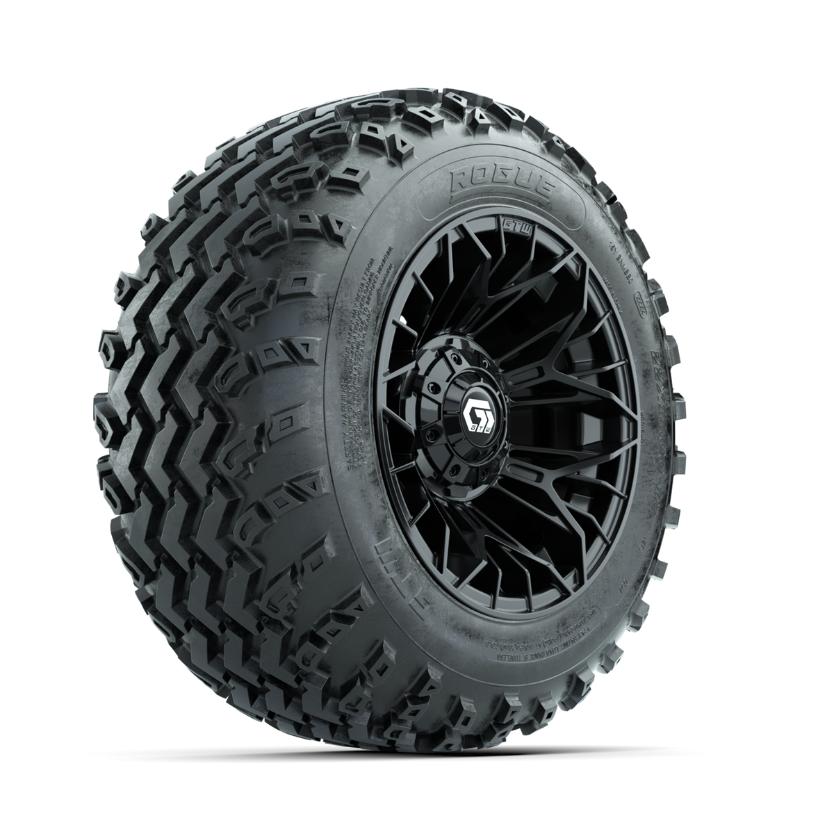 GTW Stellar Black 12" Wheels with 22x11.00-12 Rogue All Terrain Tires Full Set
