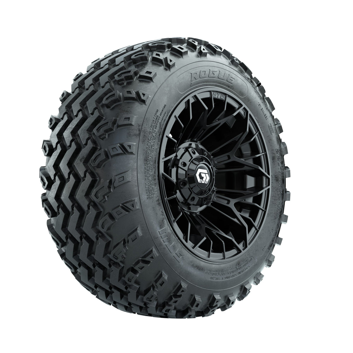 GTW Stellar Black 12" Wheels with 22x11.00-12 Rogue All Terrain Tires Full Set