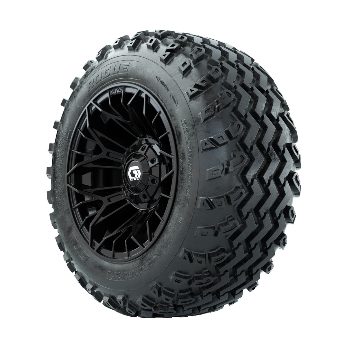 GTW Stellar Black 12" Wheels with 22x11.00-12 Rogue All Terrain Tires Full Set