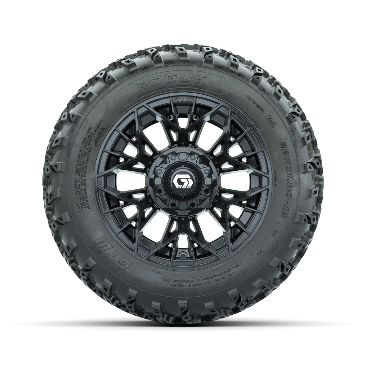 GTW Stellar Black 12" Wheels with 22x11.00-12 Rogue All Terrain Tires Full Set