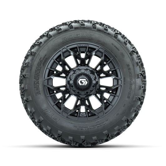 GTW Stellar Black 12" Wheels with 22x11.00-12 Rogue All Terrain Tires Full Set