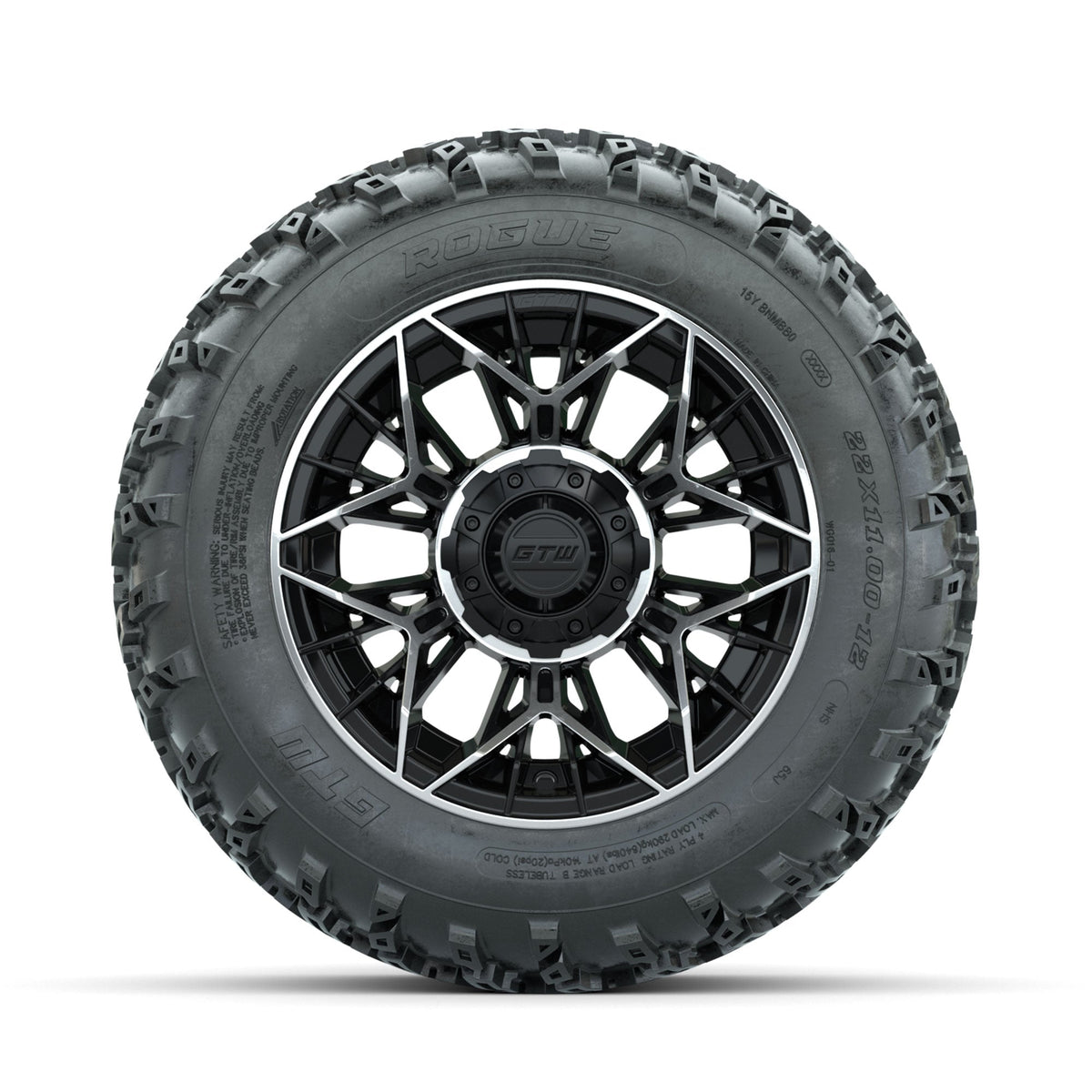 GTW Stellar Machined/Black 12" Wheels with 22x11.00-12 Rogue All Terrain Tires Full Set