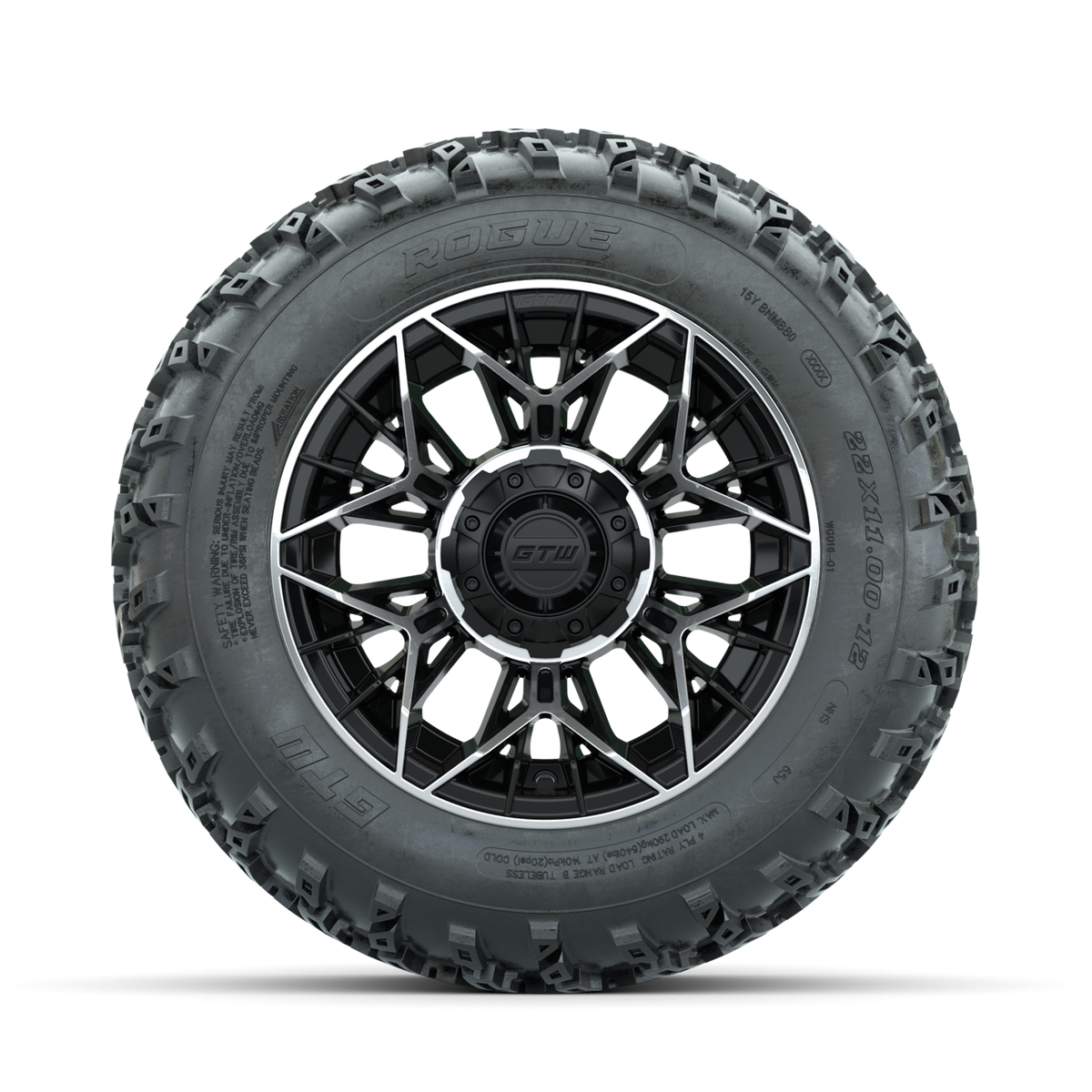 GTW Stellar Machined/Black 12" Wheels with 22x11.00-12 Rogue All Terrain Tires Full Set