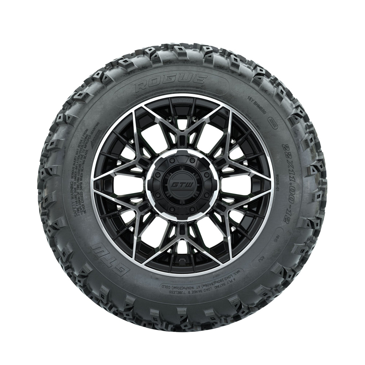 GTW Stellar Machined/Black 12" Wheels with 22x11.00-12 Rogue All Terrain Tires Full Set