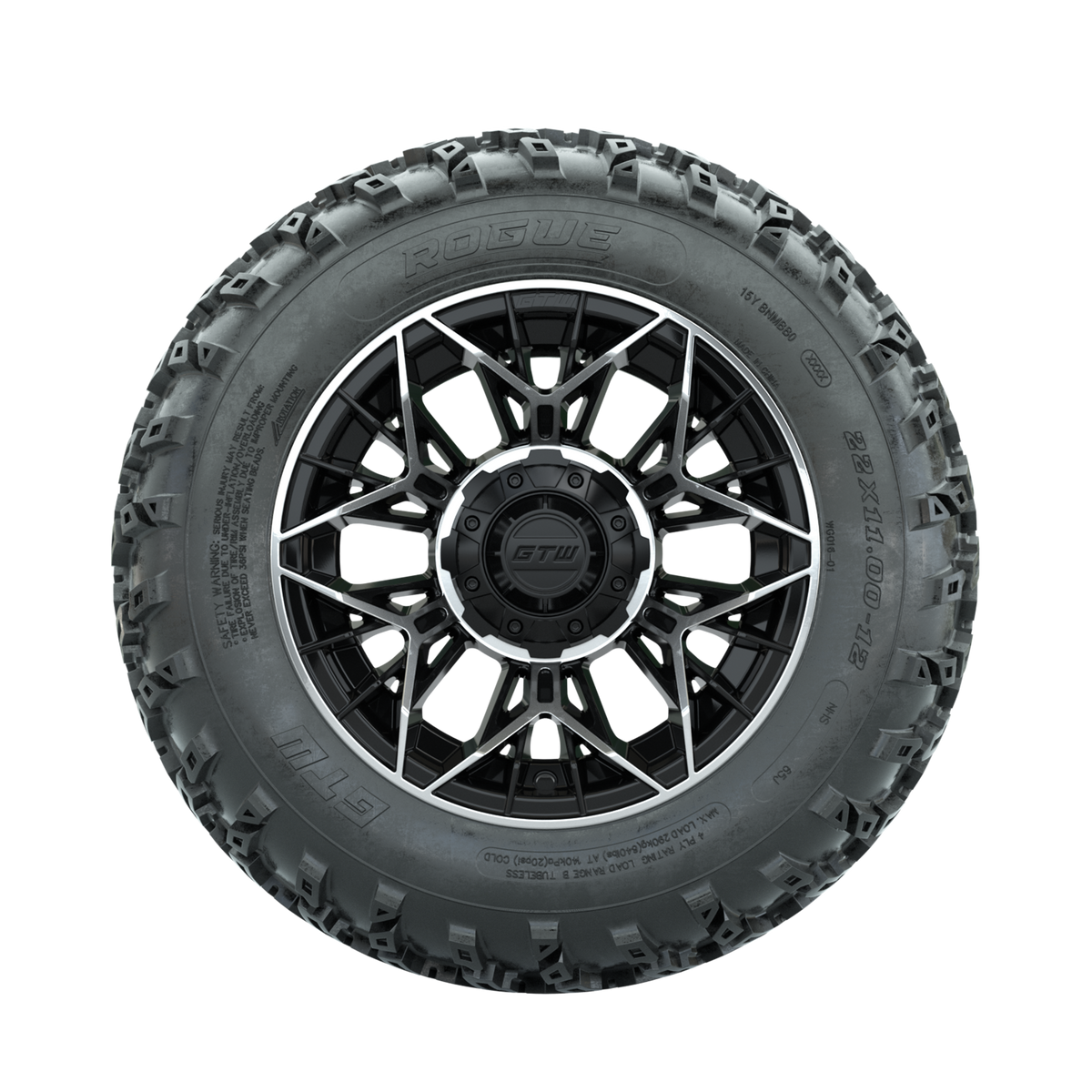GTW Stellar Machined/Black 12" Wheels with 22x11.00-12 Rogue All Terrain Tires Full Set