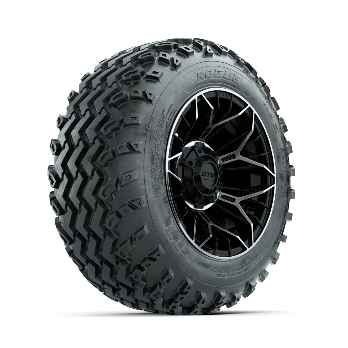 GTW Stellar Machined/Black 12" Wheels with 22x11.00-12 Rogue All Terrain Tires Full Set