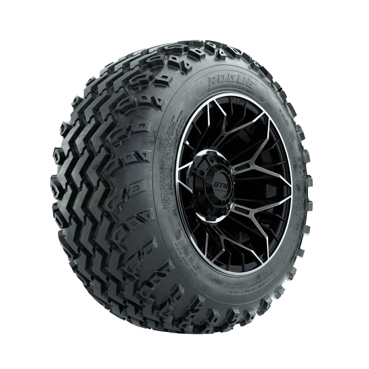 GTW Stellar Machined/Black 12" Wheels with 22x11.00-12 Rogue All Terrain Tires Full Set