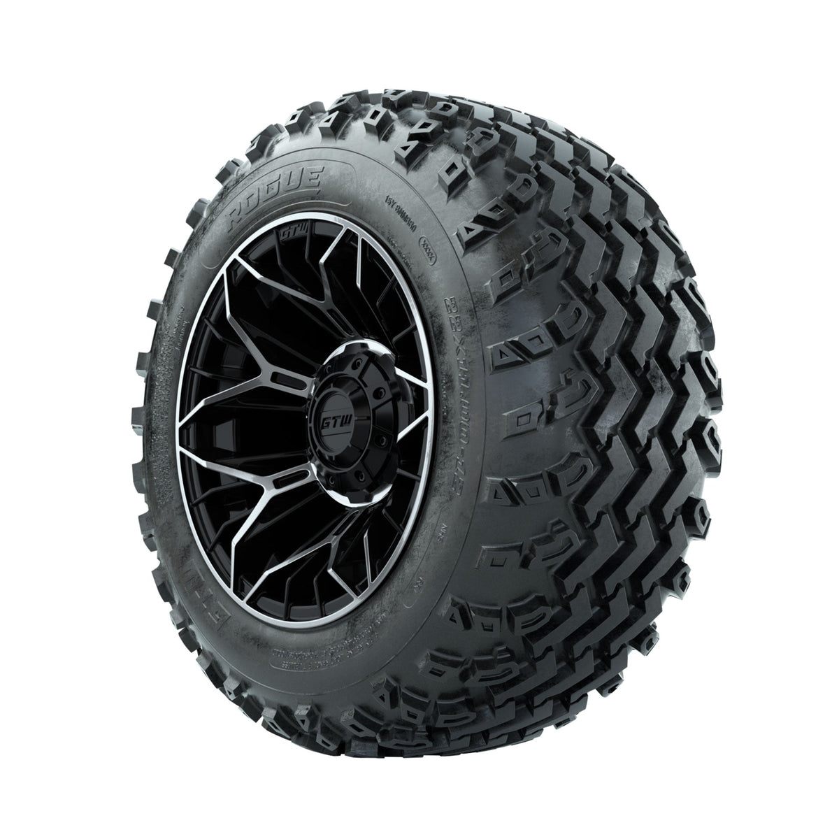 GTW Stellar Machined/Black 12" Wheels with 22x11.00-12 Rogue All Terrain Tires Full Set
