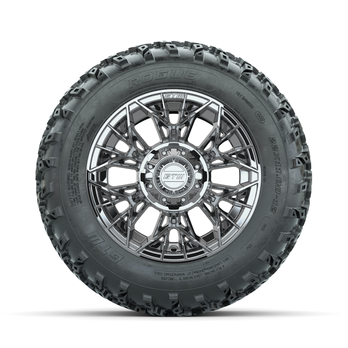 GTW Stellar Chrome 12" Wheels with 22x11.00-12 Rogue All Terrain Tires Full Set