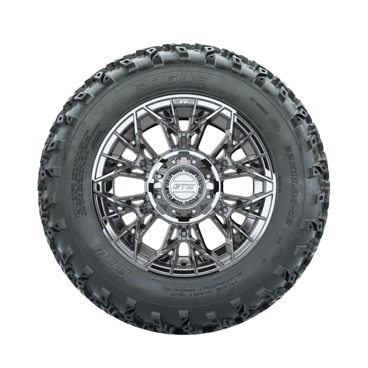 GTW Stellar Chrome 12" Wheels with 22x11.00-12 Rogue All Terrain Tires Full Set