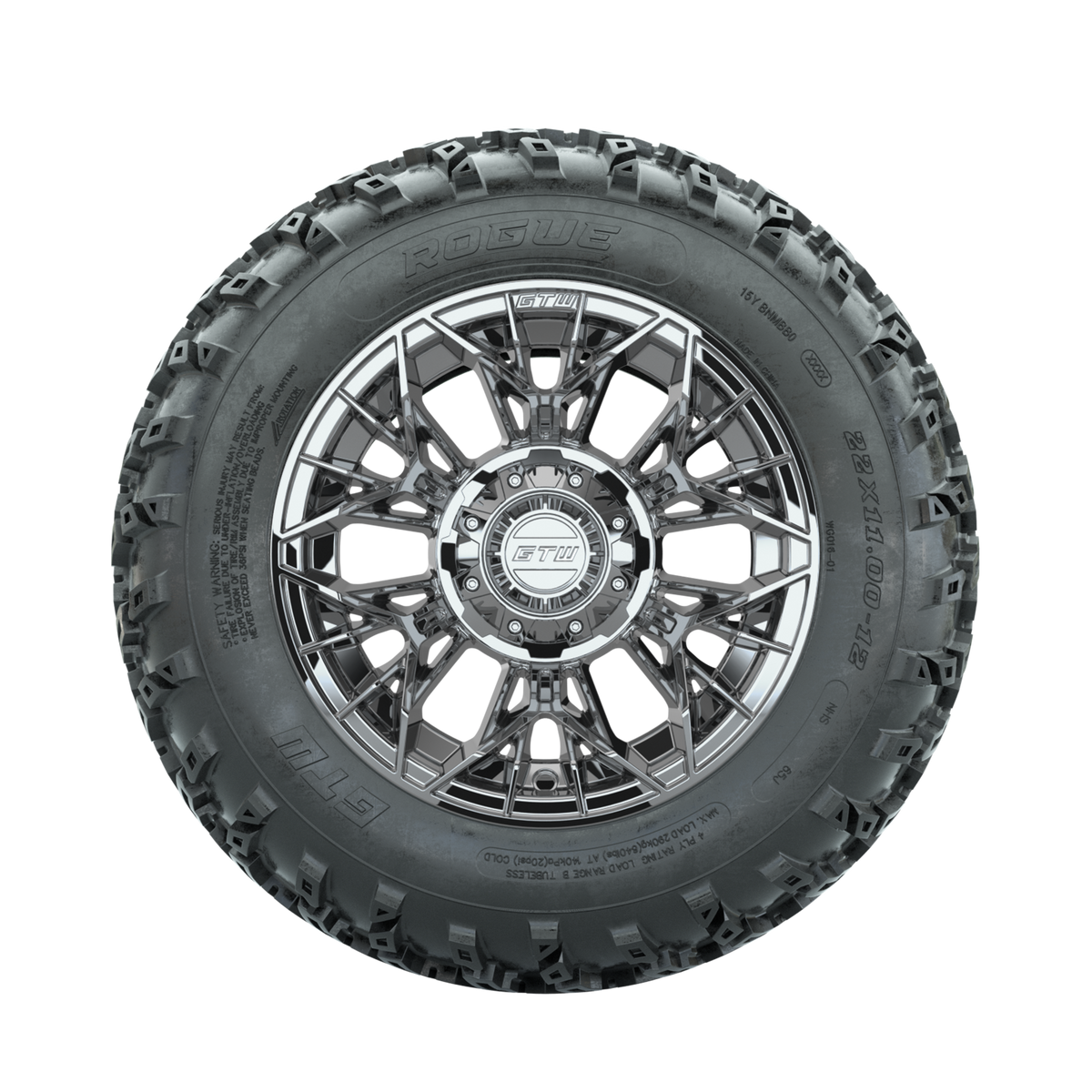 GTW Stellar Chrome 12" Wheels with 22x11.00-12 Rogue All Terrain Tires Full Set