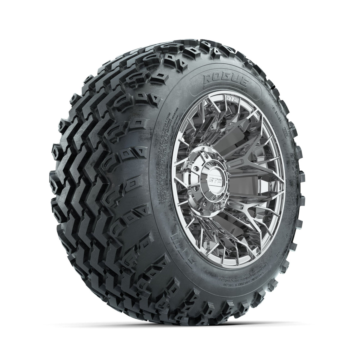 GTW Stellar Chrome 12" Wheels with 22x11.00-12 Rogue All Terrain Tires Full Set