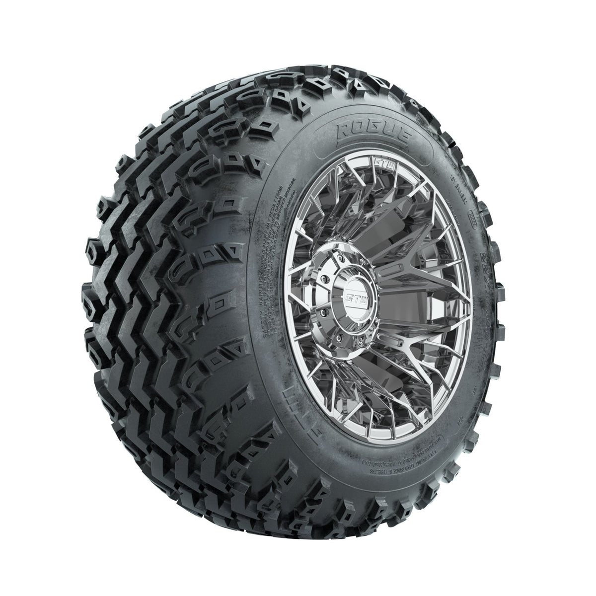 GTW Stellar Chrome 12" Wheels with 22x11.00-12 Rogue All Terrain Tires Full Set