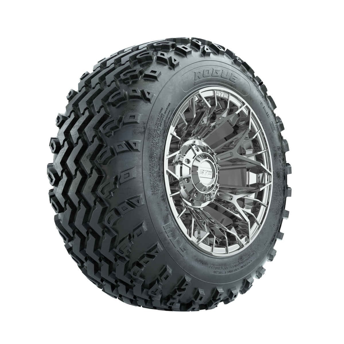 GTW Stellar Chrome 12" Wheels with 22x11.00-12 Rogue All Terrain Tires Full Set