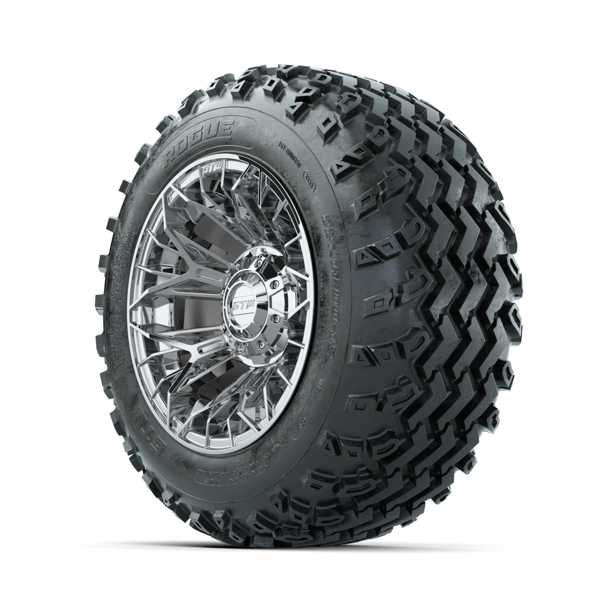 GTW Stellar Chrome 12" Wheels with 22x11.00-12 Rogue All Terrain Tires Full Set