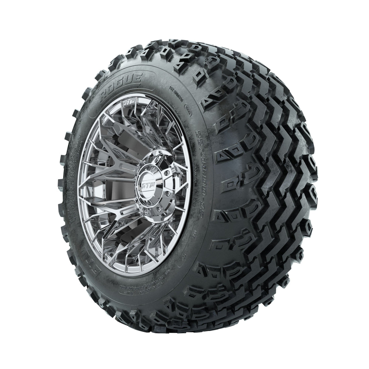 GTW Stellar Chrome 12" Wheels with 22x11.00-12 Rogue All Terrain Tires Full Set