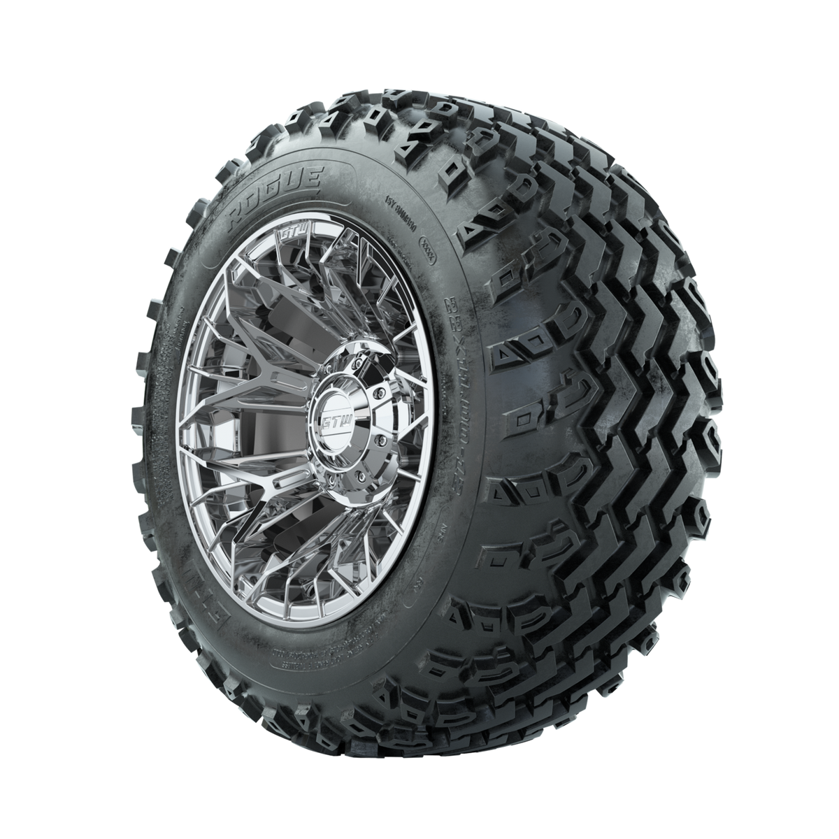 GTW Stellar Chrome 12" Wheels with 22x11.00-12 Rogue All Terrain Tires Full Set