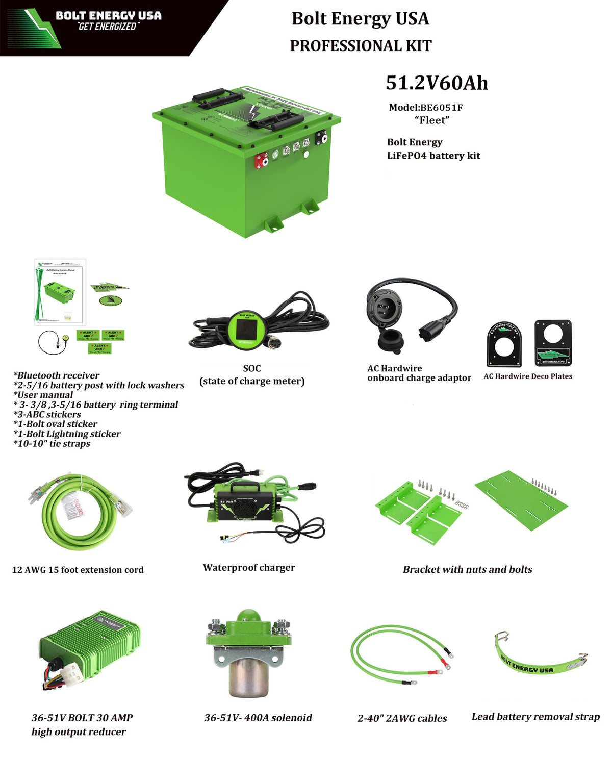 Yamaha G1-G16 Lithium Battery 51V 60Ah - Bolt Energy Professional Kit with 12-Year Warranty
