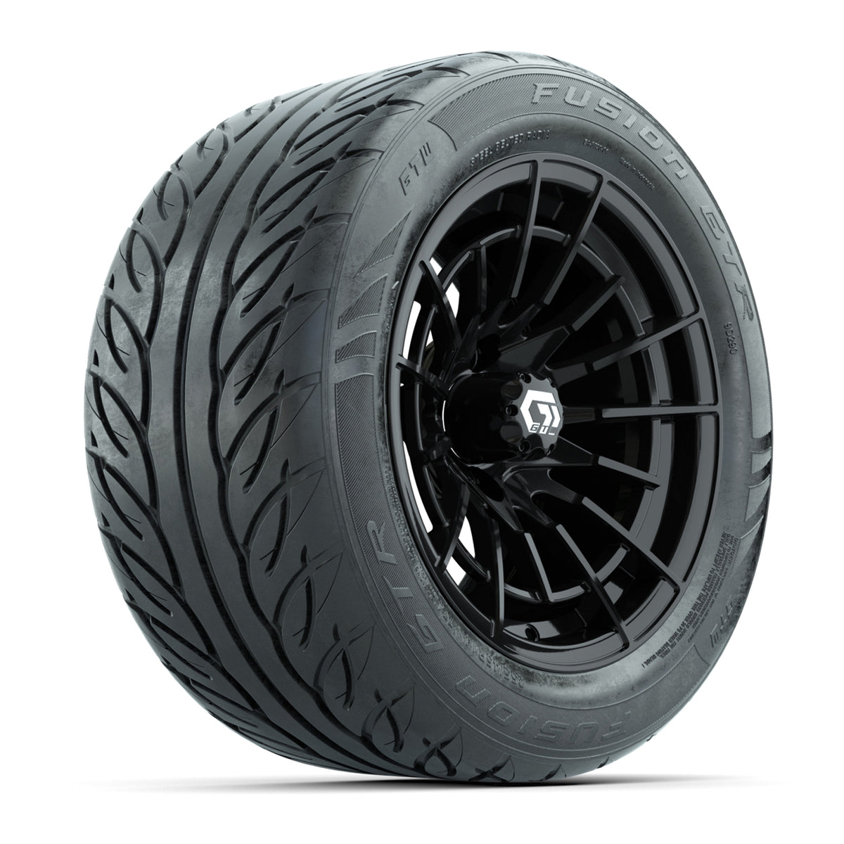 14" GTW® Boost Gloss Black Golf Cart Wheels & 255/45-R14 Fusion GTR Radial Street Tires (Set of 4)