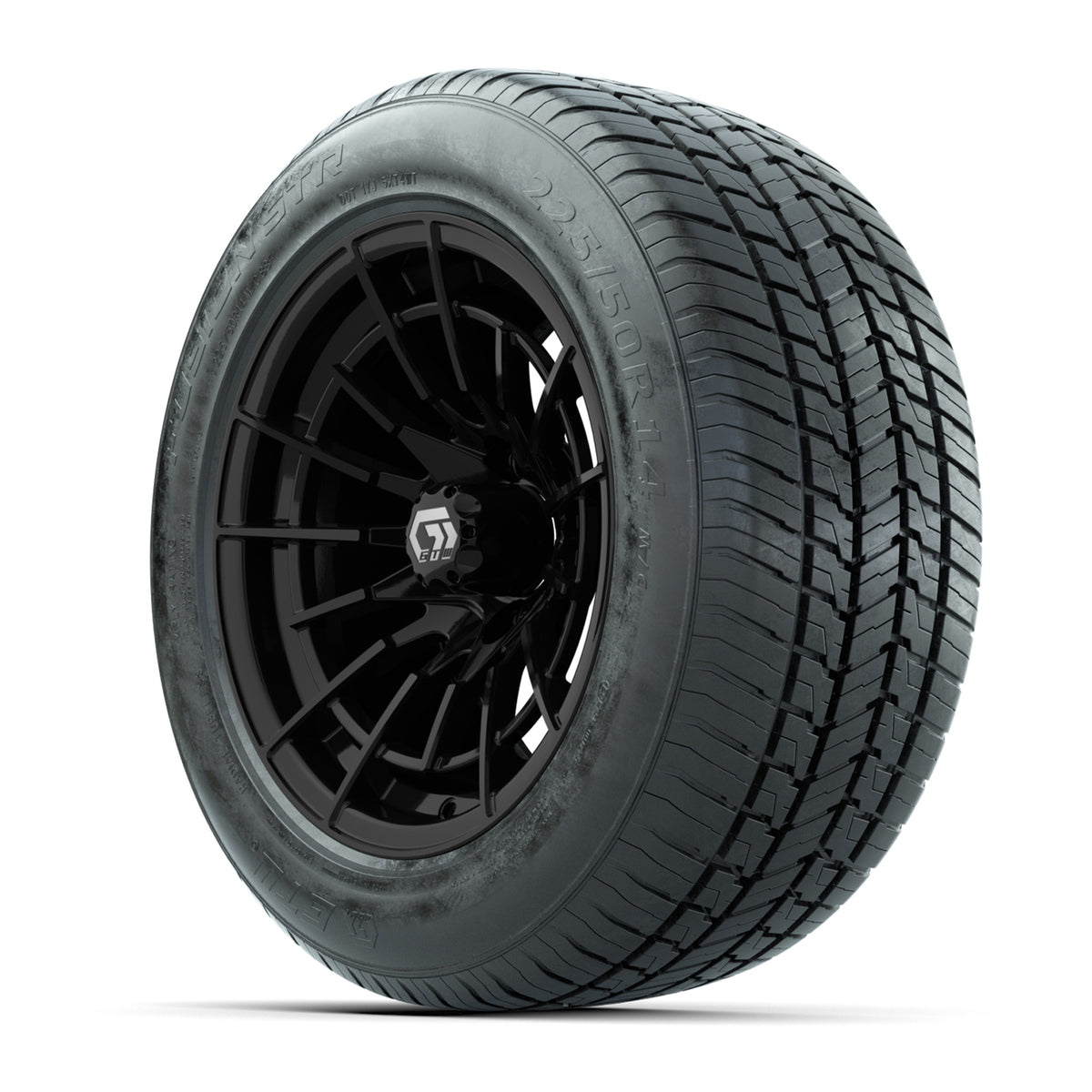 GTW® Boost Gloss Black 14" Wheels with 225/50-R14 Fusion STR DOT Approved Street Tires - Full Set