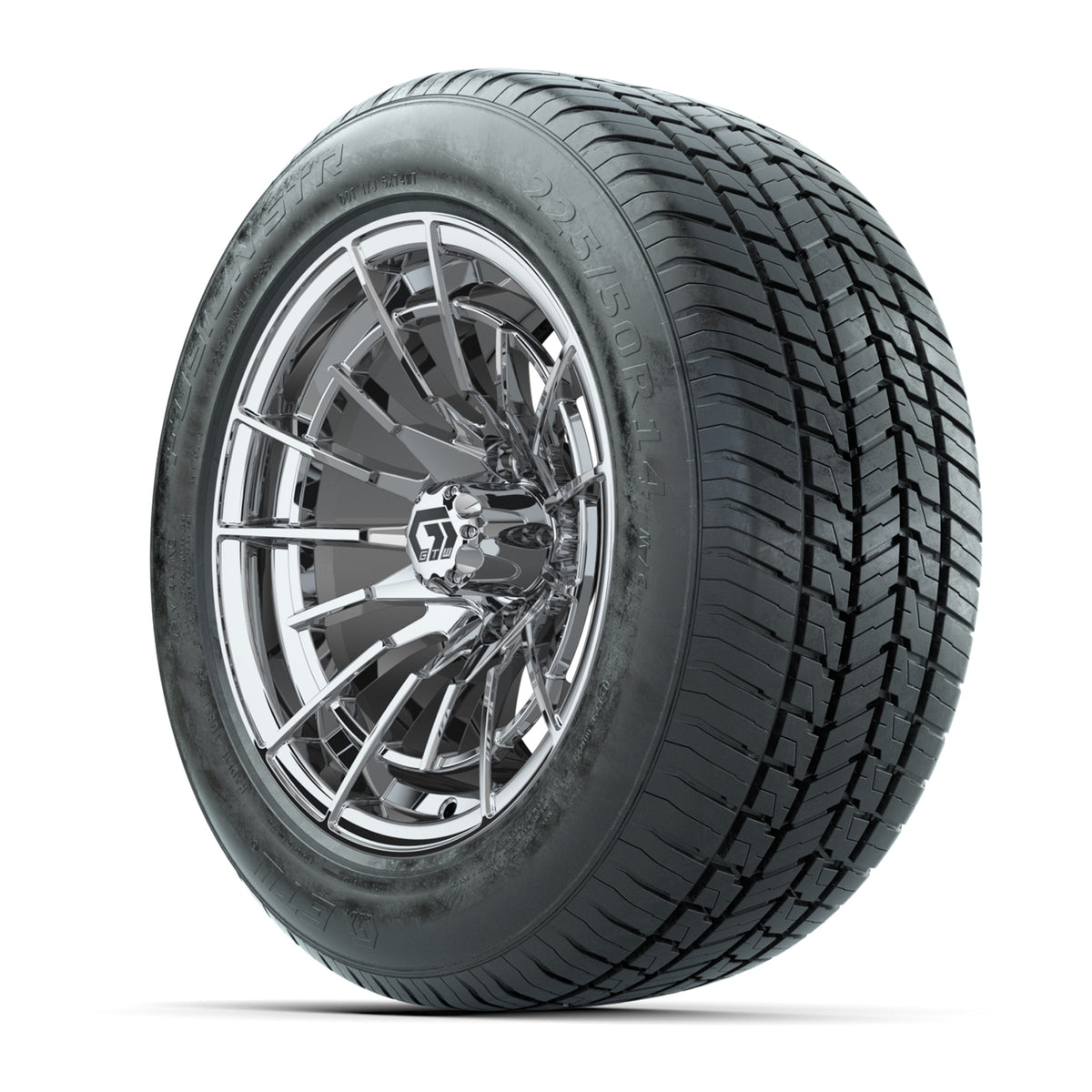GTW® Boost Chrome 14" Wheels with 225/50-R14 Fusion STR DOT Approved Street Tires - Full Set