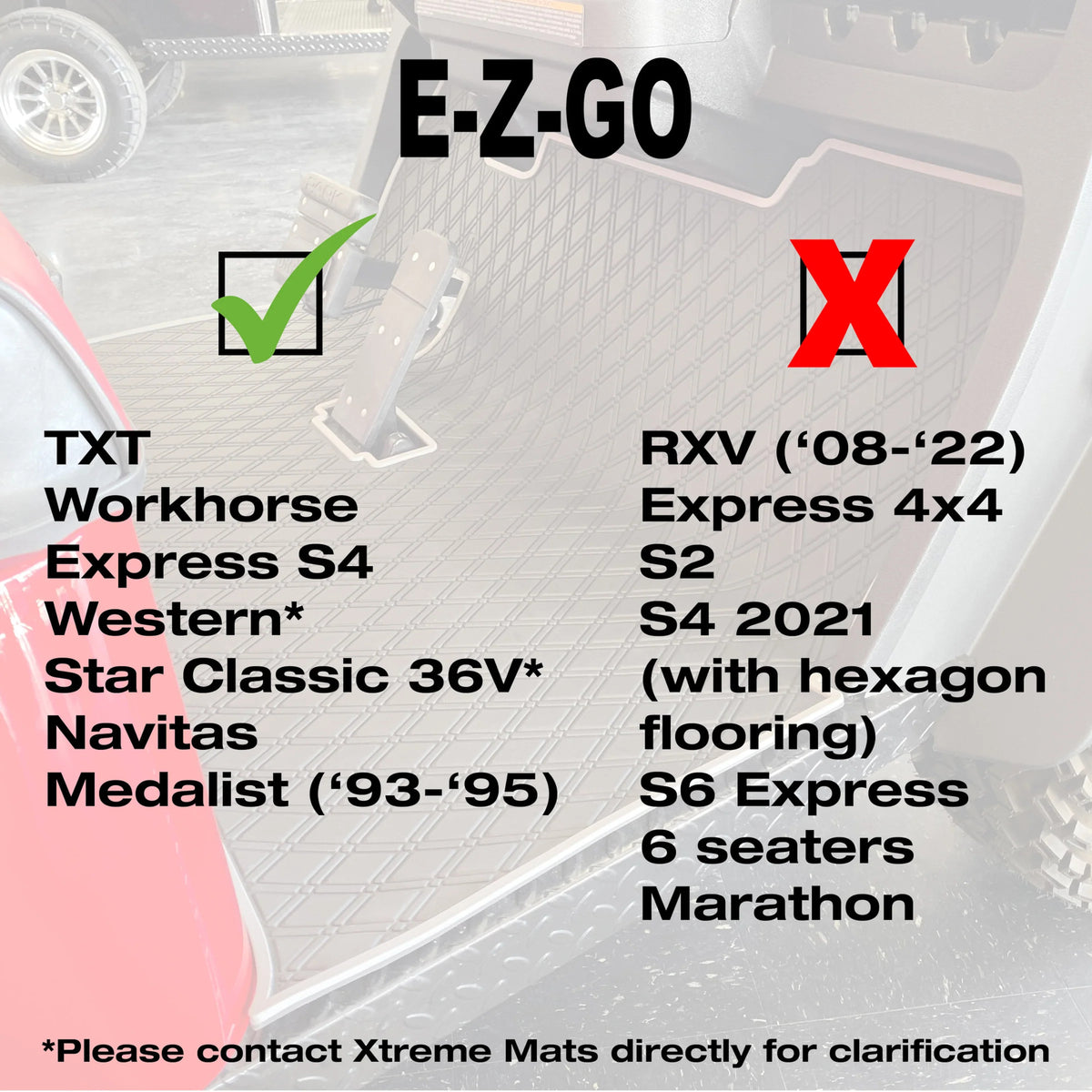 Xtreme Mats Full-Coverage Golf Cart Floor Mat | EZGO TXT / Workhorse / Express S4 / Cushman / Navitas TXT Frame – Black/Blue