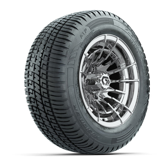 GTW® Boost Chrome 12 in Wheels with 215/50-R12 Fusion S/R Steel Belt Radial Tires Full Set