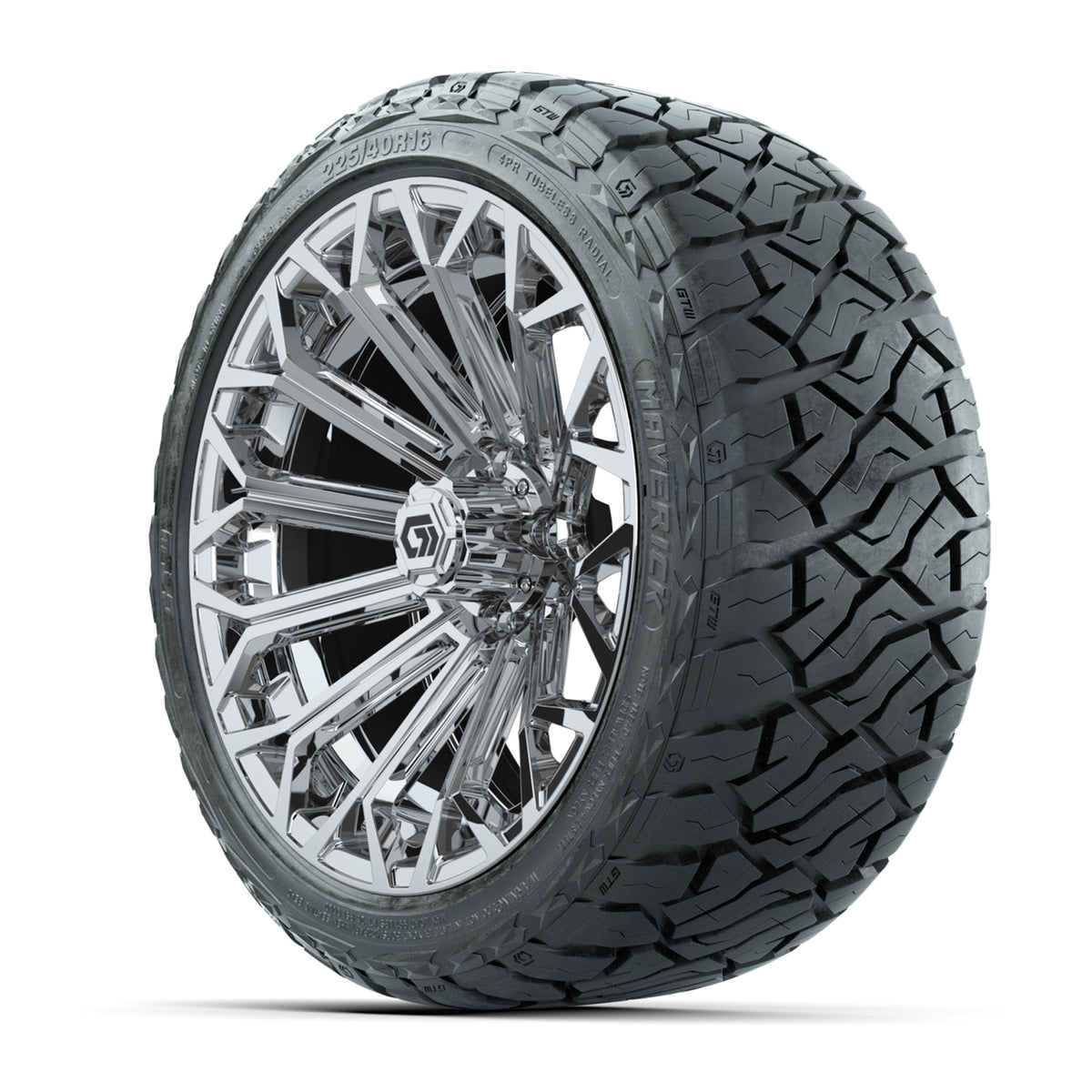 GTW® Monaco Chrome 16" Golf Cart Wheels with 225/40-R16 Maverick A/T Tires - Full Set