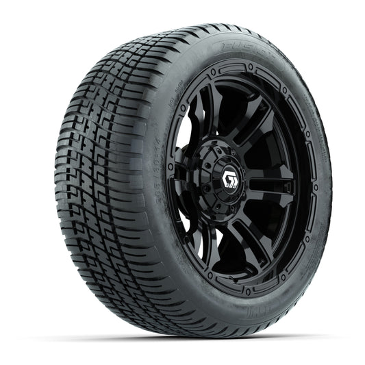 GTW® Shogun Gloss Black 14 in Wheels with 205/30-14 Fusion Street Tires Full Set