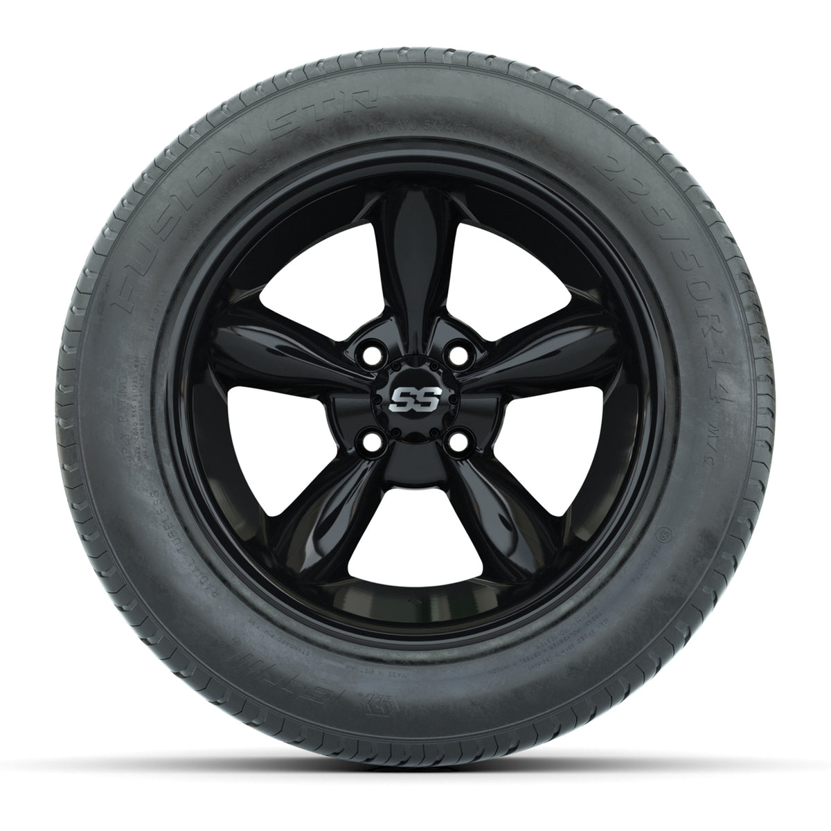 GTW® Godfather Black 14" Wheels with 225/50-R14 Fusion STR DOT Approved Street Tires - Full Set
