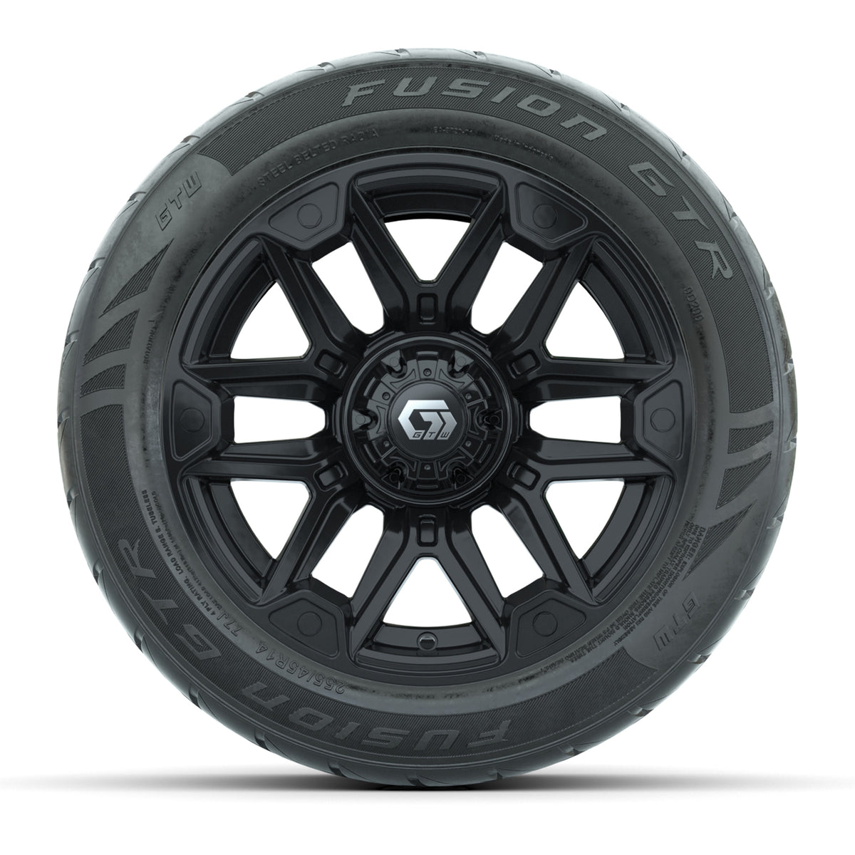 14" GTW® Graffiti Gloss Black Golf Cart Wheels & 255/45-R14 Fusion GTR Radial Street Tires (Set of 4)