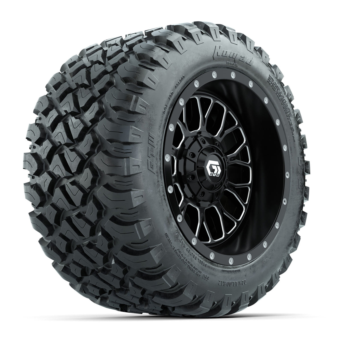 Set of (4) 12" GTW® Helix Machined & Black Wheels with 22x11-R12 Nomad All-Terrain Tires