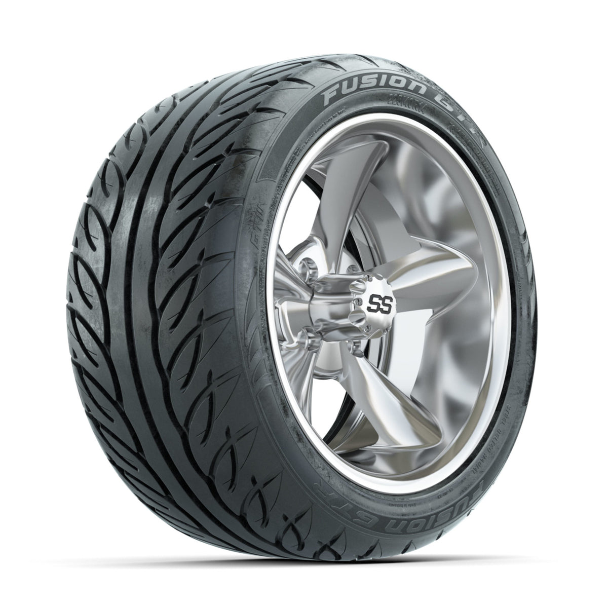 GTW Godfather Chrome 14 in Wheels with 225/40-R14 Fusion GTR Street Tires Full Set