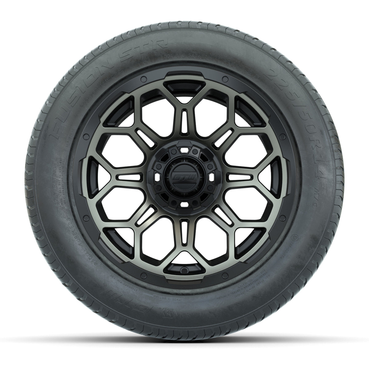 GTW® Bravo Matte Bronze 14" Wheels with 225/50-R14 Fusion STR DOT Approved Street Tires - Full Set