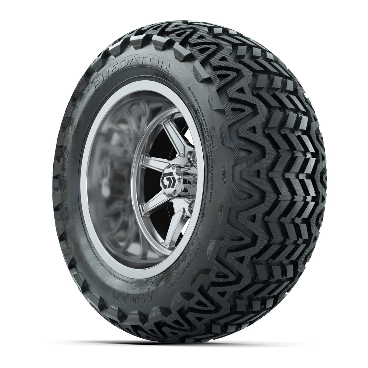 GTW Reaper Chrome 14" Golf Cart Wheels & 23X10-14 Predator A/T Tires – Set of 4