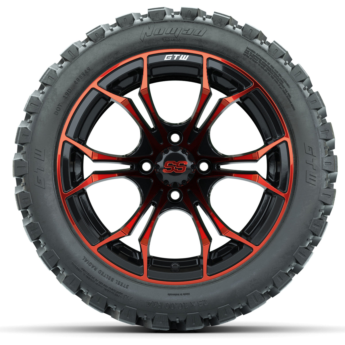 GTW Spyder Red/Black 14" Wheels with 23x10-14 GTW Nomad All-Terrain Tires – Full Set