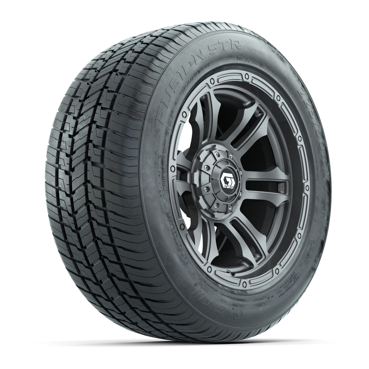 GTW® Shogun Gloss Gunmetal 14" Wheels with 225/50-R14 Fusion STR DOT Approved Street Tires - Full Set